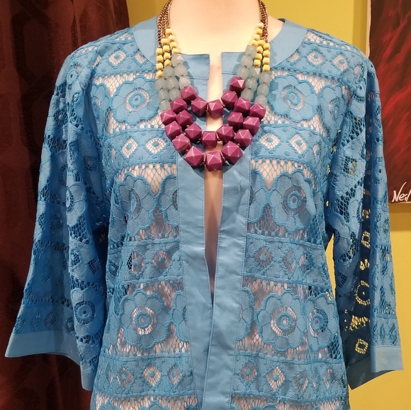 NWT Long Sleeve Open Front Embroidered Mesh Jacket - Picture 4 of 6